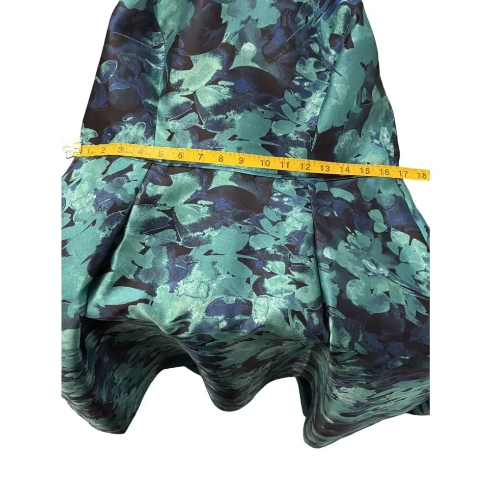 Tahari Arthur S. Levine Floral Sleeveless Maxi Dress Size 12 Blue/Teal Satin - Picture 9 of 11